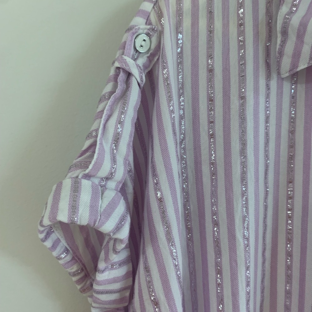 Adrienne Vittadini Lavender Striped Button Down Shirt - Picture 6 of 10